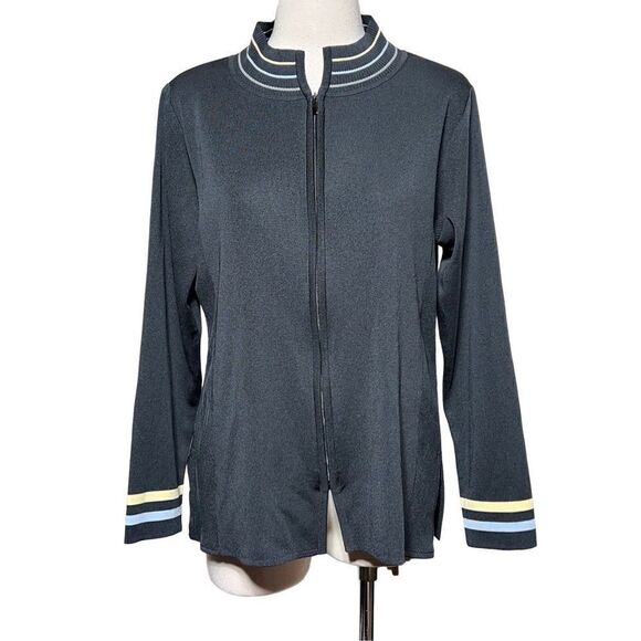 Exclusively Misook Summer Weight Gray Full Zip Long Sleeve Cardigan Medium - Picture 1 of 4